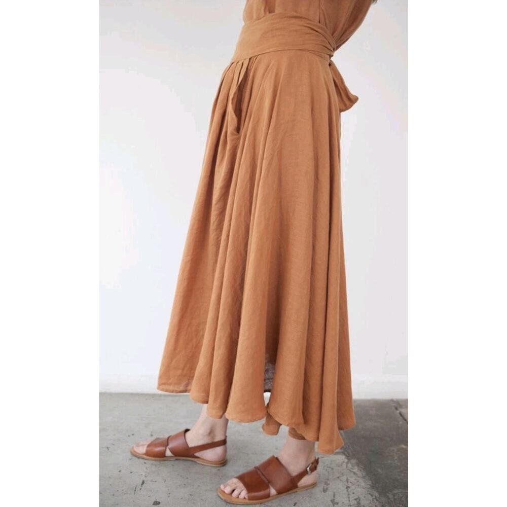 Black Crane Linen Wrap Skirt in Rust Size M